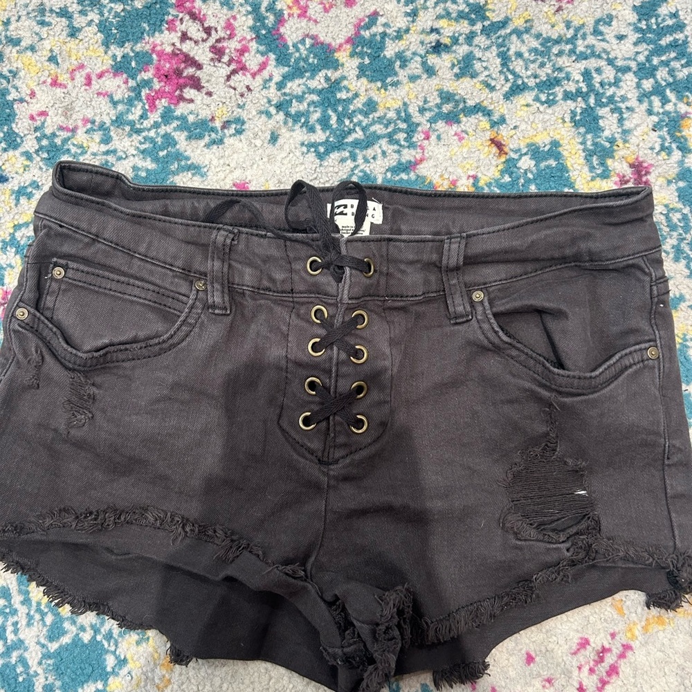 Black Billabong Lace Up Jean Shorts